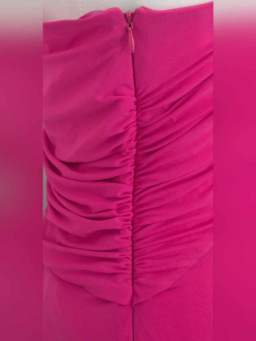 Max & Cleo One-Shoulder Magenta Dress with Orange Beaded Strap - Picture 3 of 5